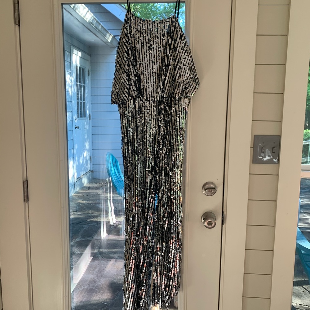 Black and silver sequined jumpsuit